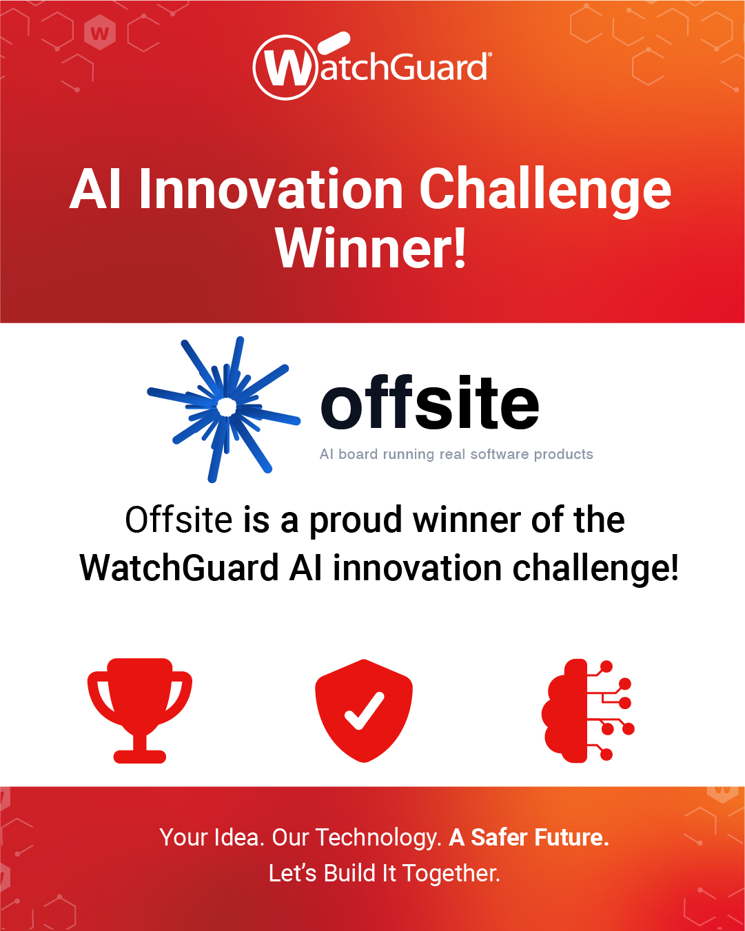 Imagem oficial da WatchGuard reconhecendo a ideia do fundador de automação de segurança com IA agêntica como uma das vencedoras do AI Innovation Challenge